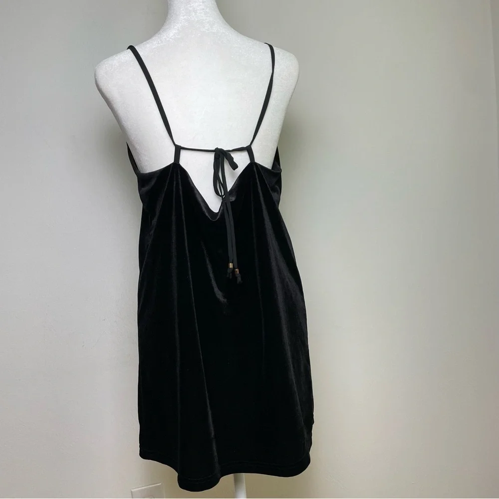 90s Y2K Whimsigoth sleeveless spaghetti strap v-neck velvet velour mini dress - Picture 4 of 12